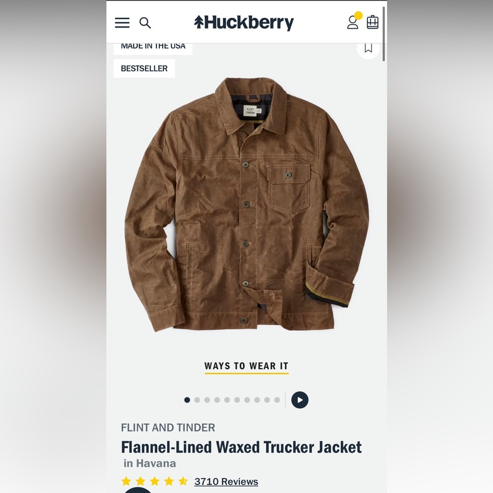 Huckberry flannel-lined wax trucker jacket in Havana color